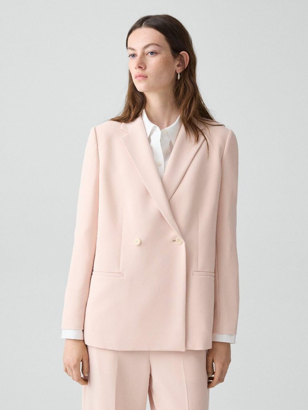 THEORY Relaxed Double-breasted Blazer In Admiral Crepe In Pink
